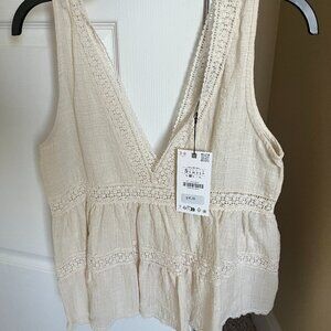 ZARA Sheer Linen Top - Cream - Size Small - NWT